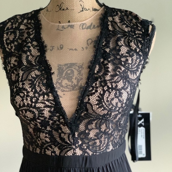 Xscape black lace overlay chiffon pleat dress 4 - Picture 13 of 15